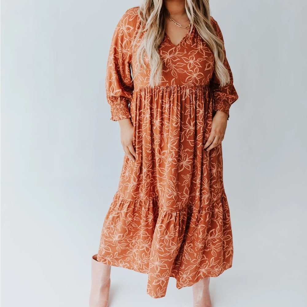 The Payton V-Neck Maxi Dress in Brown Floral from Piper and Scoot